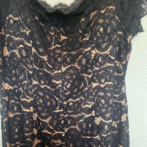 Adrianna Papell Lace Navy Dress with nude slip size 16 - Picture 3 of 9